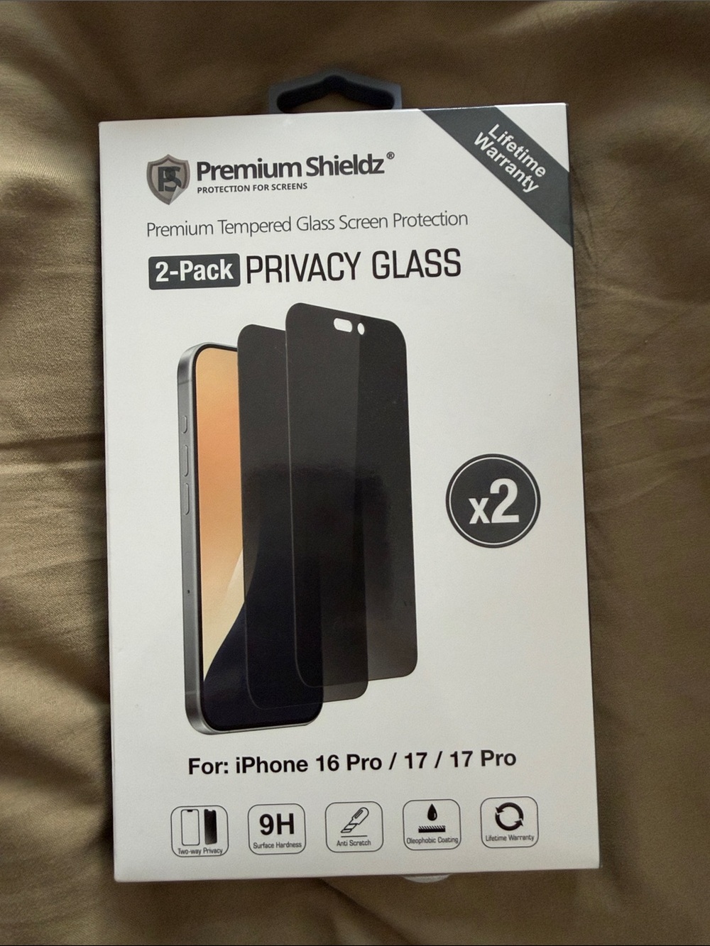 Privacy Glass Screen Protector for iPhone 16 Pro / 17 / 17 Pro - Black (2-Pack)